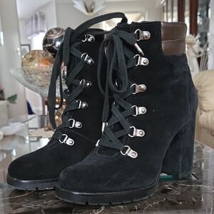 Black Suede Lace-Up Ankle Boots